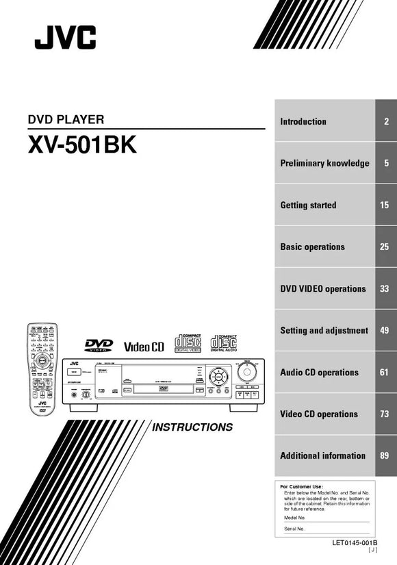 JVC XV-501BK DVD Player Owners Instruction Manual