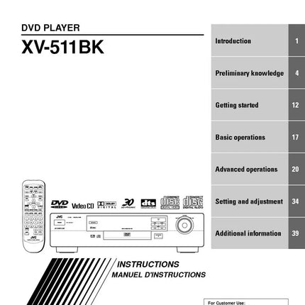 JVC XV-511BK DVD Player Owners Instruction Manual