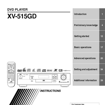 JVC XV-515GD DVD Player Owners Instruction Manual