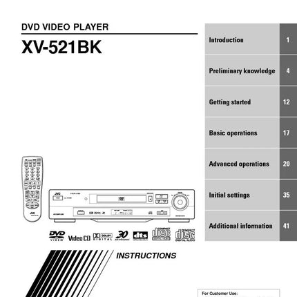 JVC XV-521BK DVD Player Owners Instruction Manual