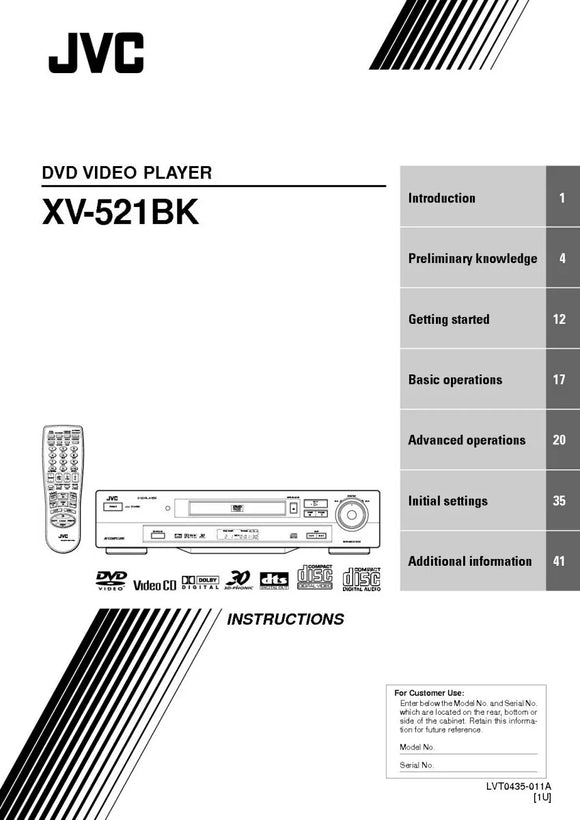 JVC XV-521BK DVD Player Owners Instruction Manual