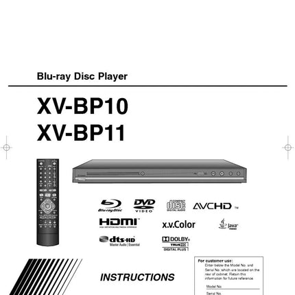 JVC XV-BP10 XV-BP11 DVD Player Owners Instruction Manual