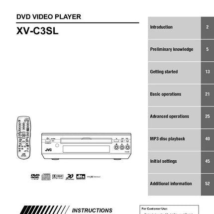 JVC XV-C3SL DVD Player Owners Instruction Manual