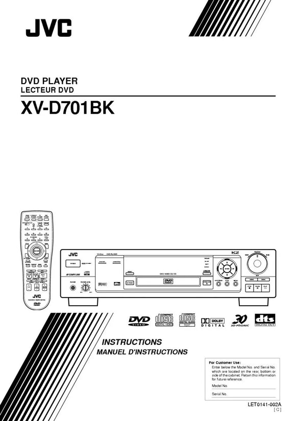 JVC XV-D701BK DVD Player Owners Instruction Manual