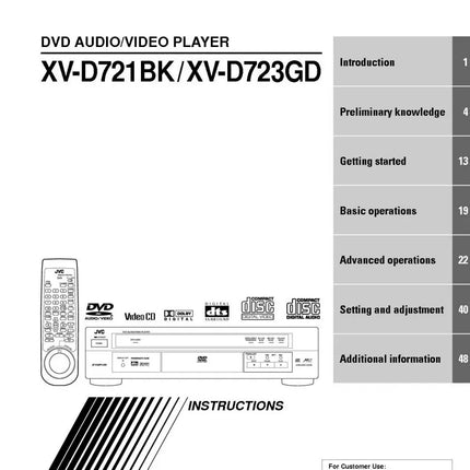 JVC XV-D721BK XV-D723GD DVD Player Owners Instruction Manual