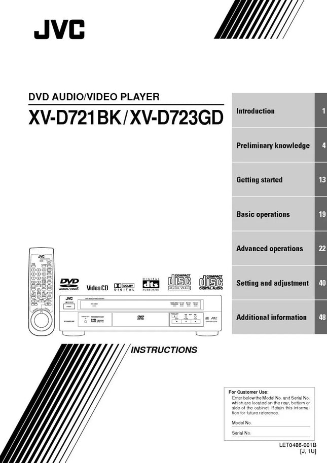 JVC XV-D721BK XV-D723GD DVD Player Owners Instruction Manual