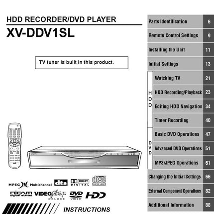 JVC XV-DDV1SL DVD Player Owners Instruction Manual