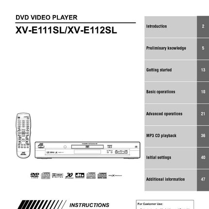 JVC XV-E111SL XV-E112SL DVD Player Owners Instruction Manual