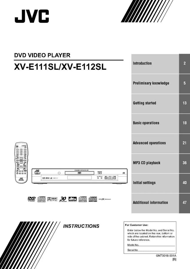 JVC XV-E111SL XV-E112SL DVD Player Owners Instruction Manual