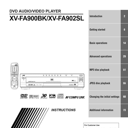 JVC XV-FA902SL DVD PLAYER Owners Instruction Manual