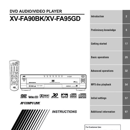 JVC XV-FA95GD XV-FA90BK DVD Player Owners Instruction Manual