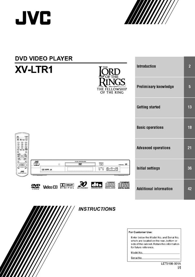 JVC XV-LTR1 DVD Player Owners Instruction Manual