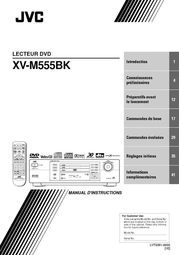 JVC XV-M555BK DVD Player Owners Instruction Manual