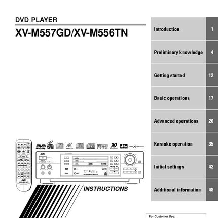 JVC XV-M556TN XV-M557GD DVD Player Owners Instruction Manual