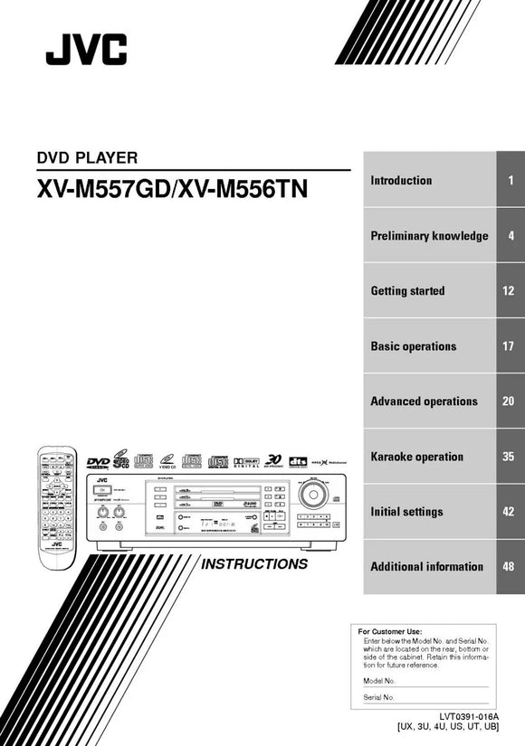 JVC XV-M556TN XV-M557GD DVD Player Owners Instruction Manual