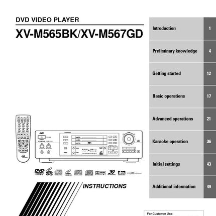 JVC XV-M565BK XV-M567GD DVD Player Owners Instruction Manual