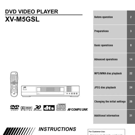 JVC XV-M5GSL DVD Player Owners Instruction Manual