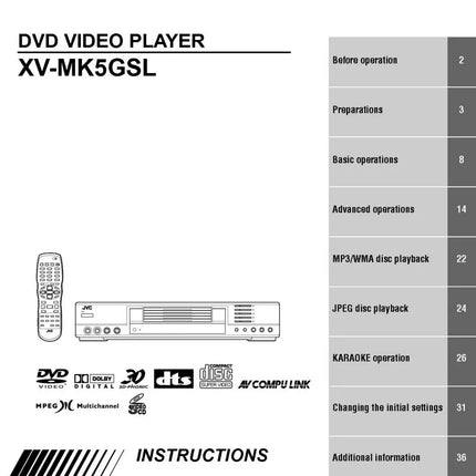JVC XV-MK5GSL DVD Player Owners Instruction Manual