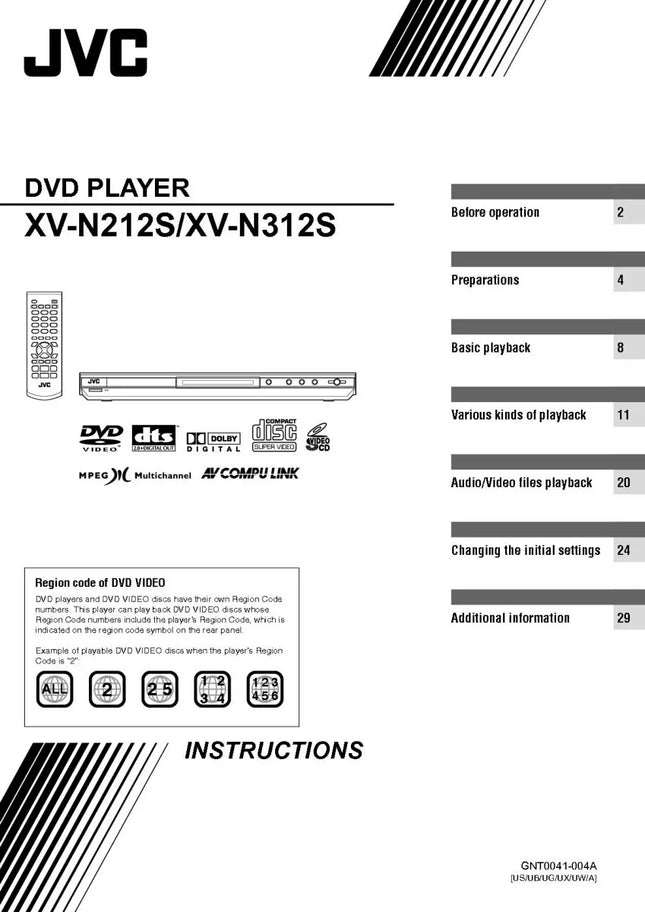 JVC XV-N212S XV-N312S DVD Player Owners Instruction Manual