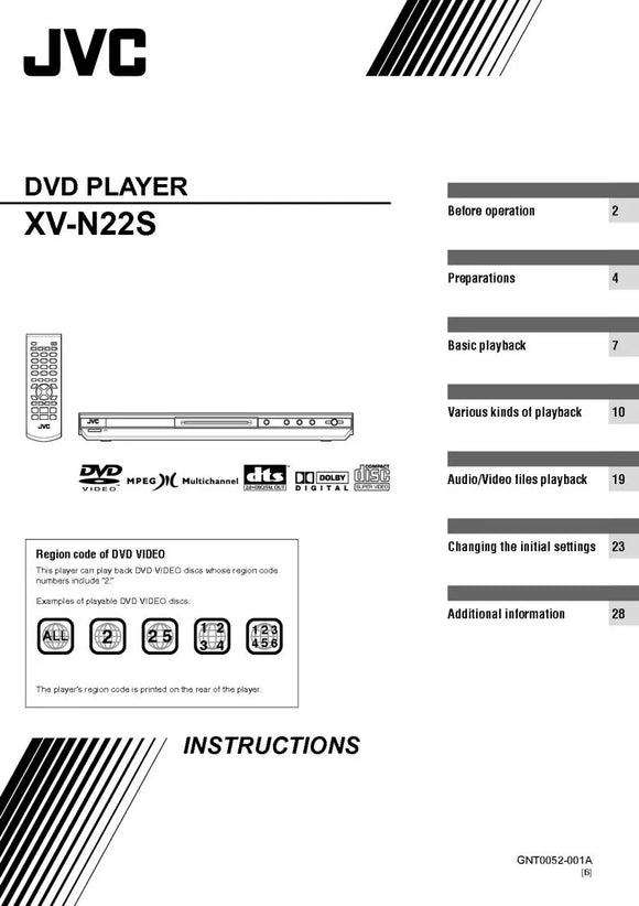 JVC XV-N22S DVD Player Owners Instruction Manual