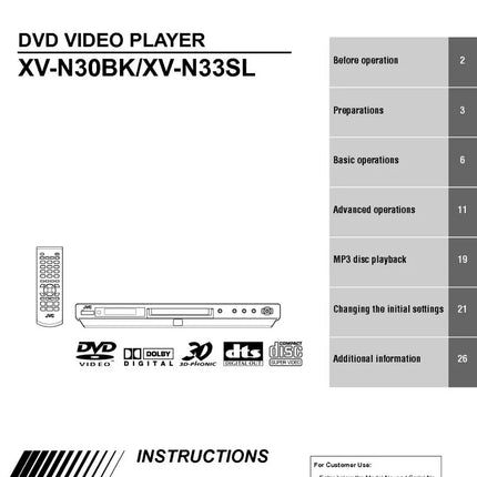 JVC XV-N30BK XV-N33SL DVD Player Owners Instruction Manual