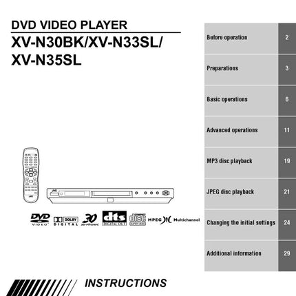 JVC XV-N30BK XV-N33SL XV-N35SL DVD Player Owners Instruction Manual