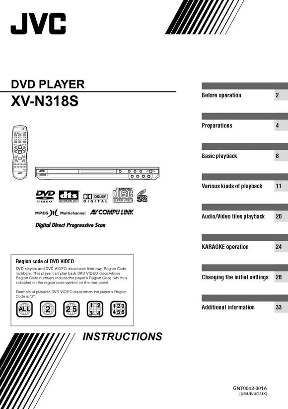 JVC XV-N318S DVD Player Owners Instruction Manual