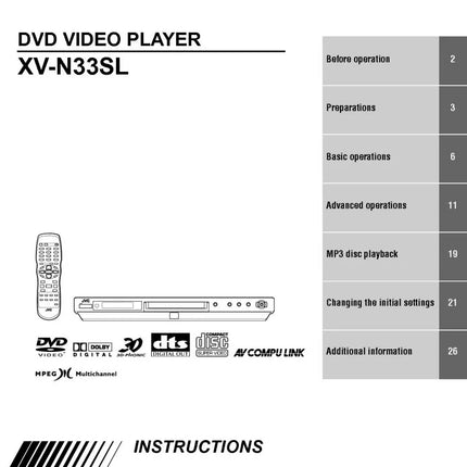 JVC XV-N33SL DVD Player Owners Instruction Manual