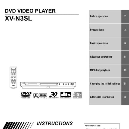 JVC XV-N3SL DVD Player Owners Instruction Manual