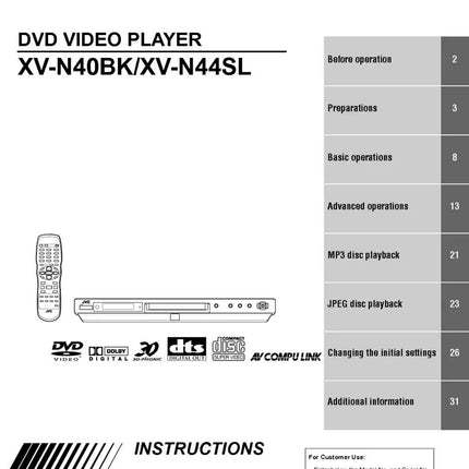 JVC XV-N40BK DVD Player Owners Instruction Manual