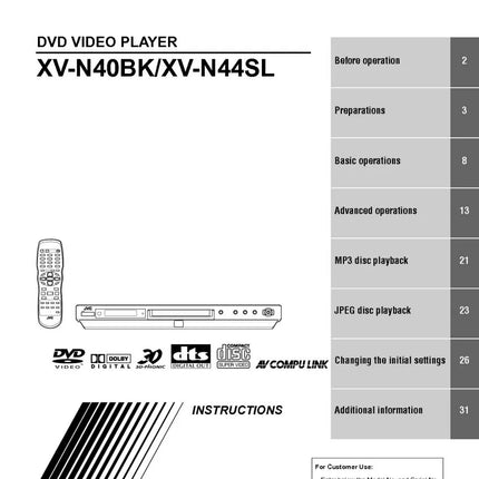 JVC XV-N40BK XV-N44SL DVD Player Owners Instruction Manual