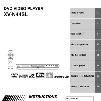 JVC XV-N44SL DVD Player Owners Instruction Manual
