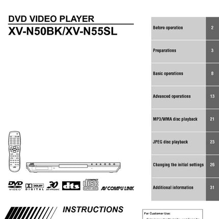 JVC XV-N50BK XV-N55SL DVD Player Owners Instruction Manual