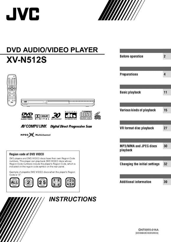 JVC XV-N512S DVD Player Owners Instruction Manual