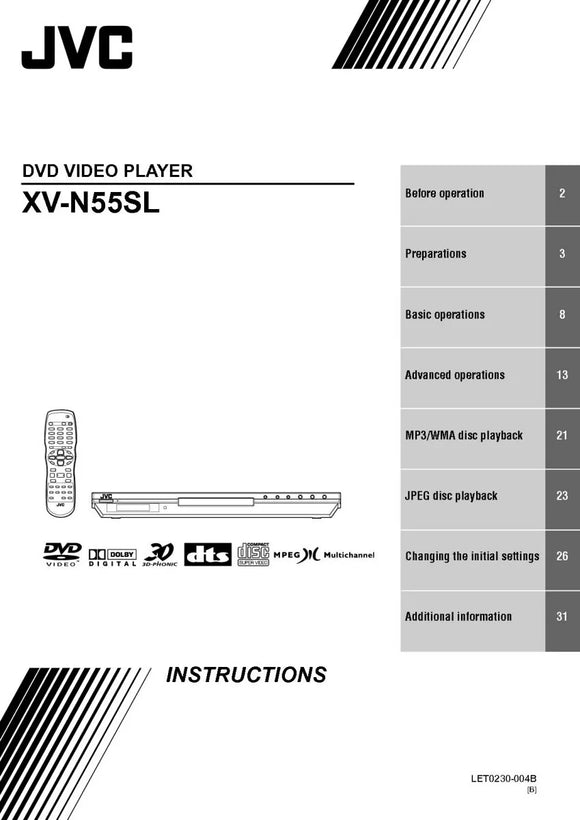 JVC XV-N55SL DVD Player Owners Instruction Manual