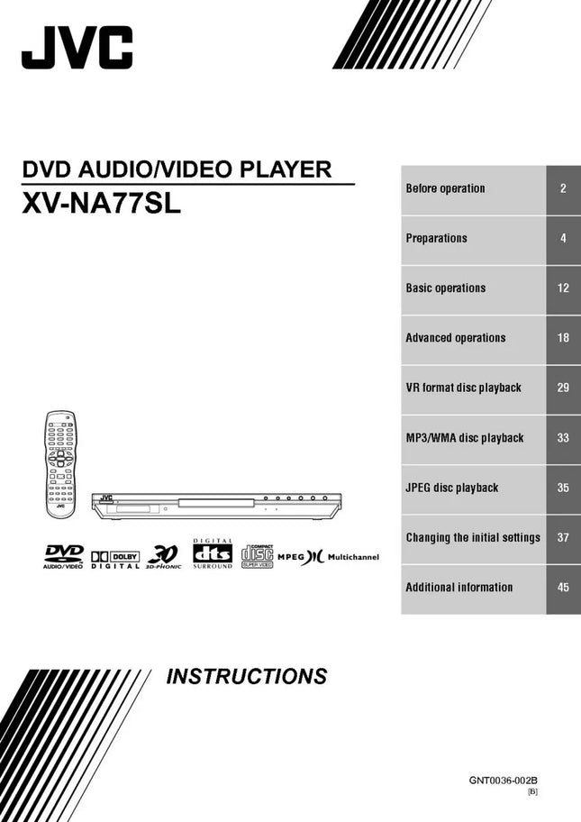 JVC XV-NA77SL DVD Player Owners Instruction Manual