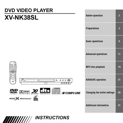 JVC XV-NK38SL DVD Player Owners Instruction Manual