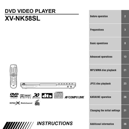 JVC XV-NK58SL XV-NK58SL XV-NK58SL XV-NK58SL DVD Player Owners Manual