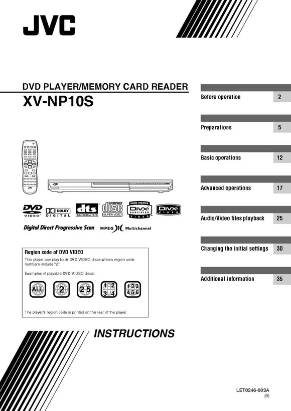 JVC XV-NP10S DVD Player Owners Instruction Manual