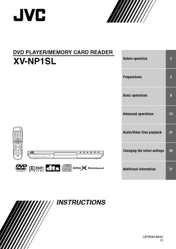 JVC XV-NP1SL DVD Player Owners Instruction Manual