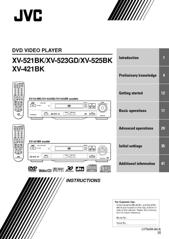 JVC XV-R21BK XV-521BK XV-523GD XV-525BK DVD Player Owners Manual