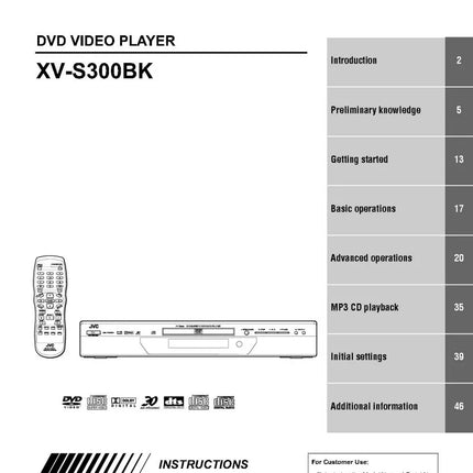 JVC XV-S300BK DVD Player Owners Instruction Manual