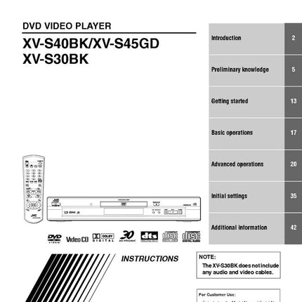 JVC XV-S30BK XV-S40BK XV-S45GD DVD Player Owners Instruction Manual