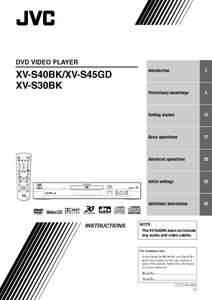 JVC XV-S30BK XV-S40BK XV-S45GD DVD Player Owners Instruction Manual