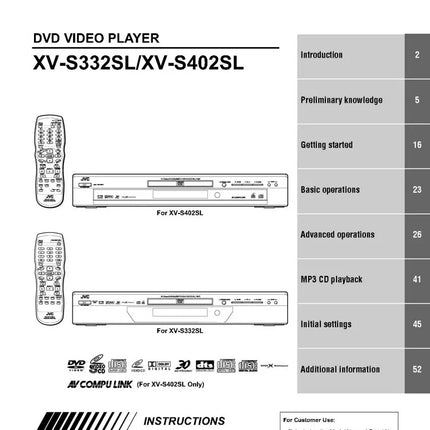 JVC XV-S332SL XV-S402SL DVD Player Owners Instruction Manual