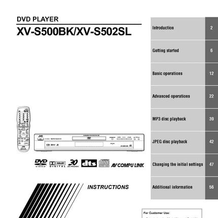 JVC XV-S500BK XV-S502SL DVD Player Owners Instruction Manual