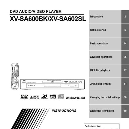 JVC XV-SA600BK XV-SA602SL DVD Player Owners Instruction Manual