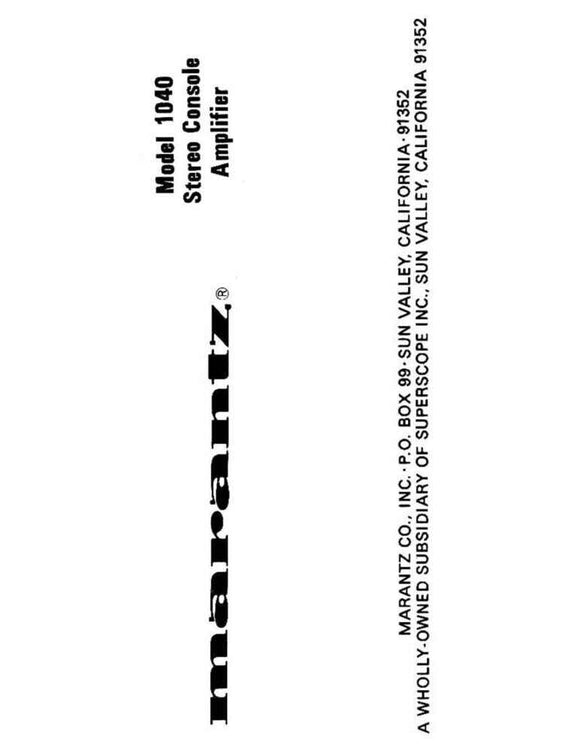 Marantz 1040 Amplifier Owners Manual