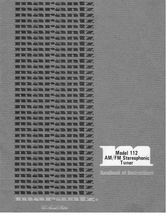 Marantz 112 Tuner Owners Instruction Manual