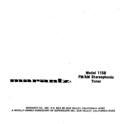 Marantz 115B Tuner Owners Manual